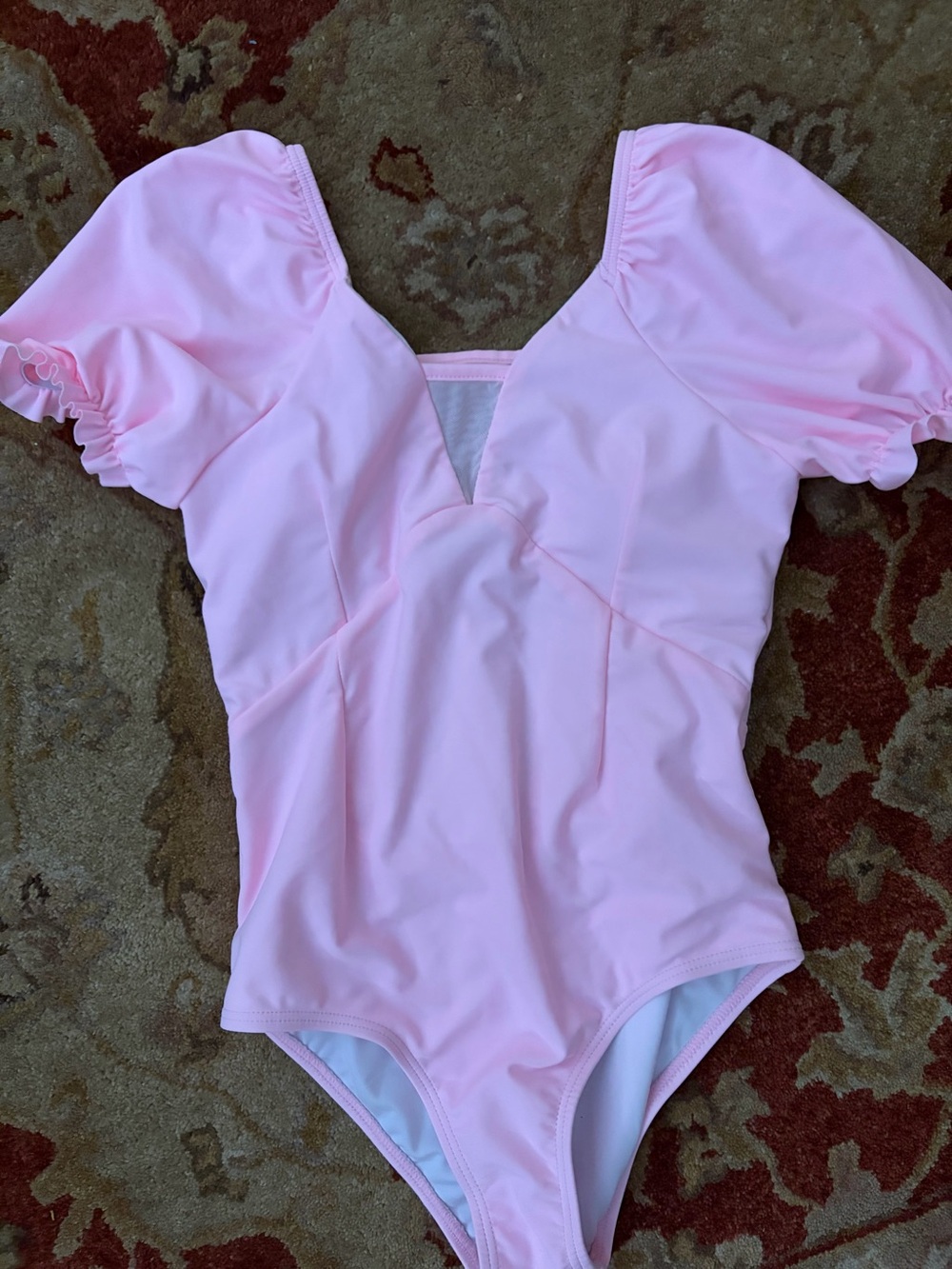 Pink Puff Sleeve Ballet Dance Leotard Open Back Girls Size 140